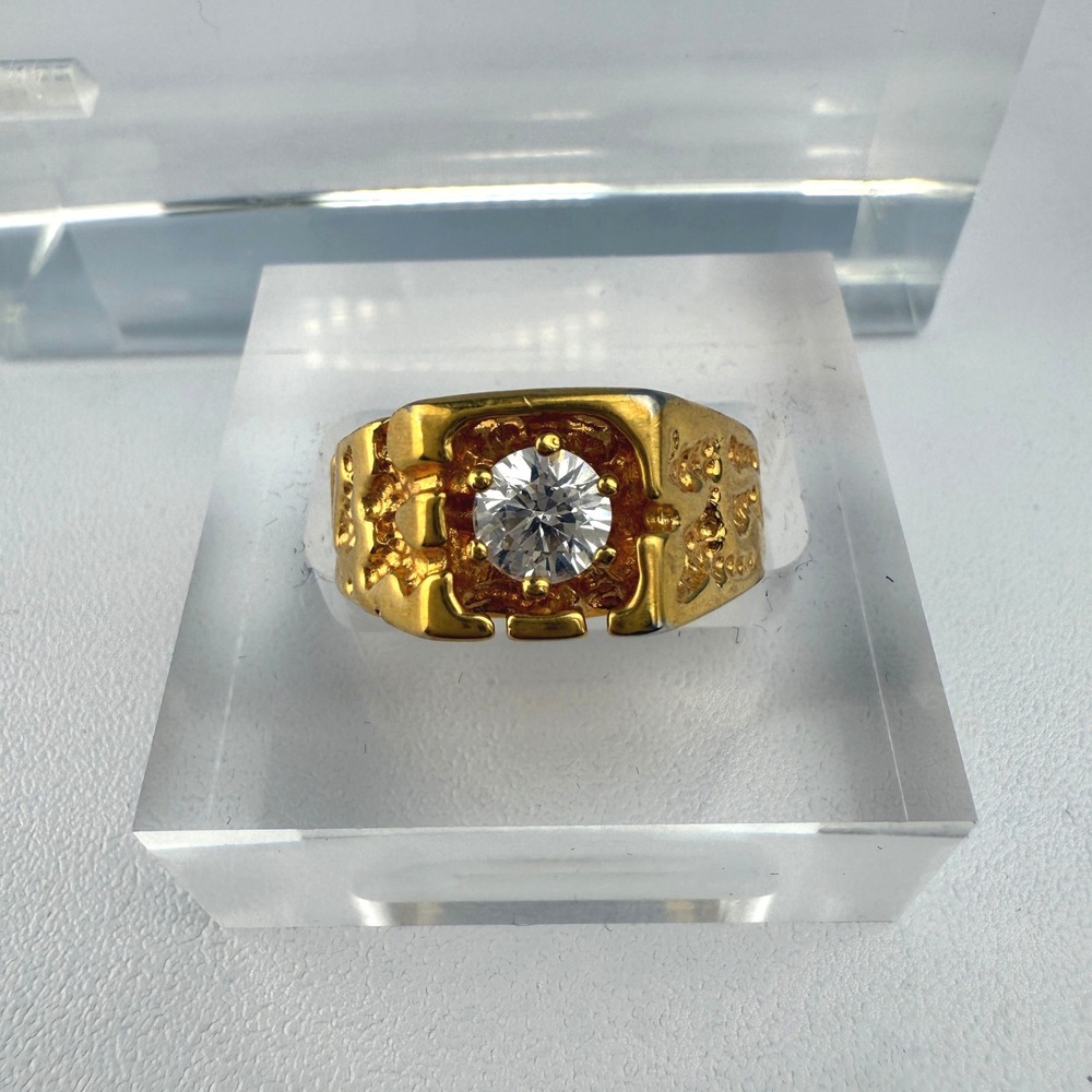 Chunky Vintage Gold Tone Men's Statement Ring‎ with Clear Glass Stone Size 11.75 - Picture 11 of 12